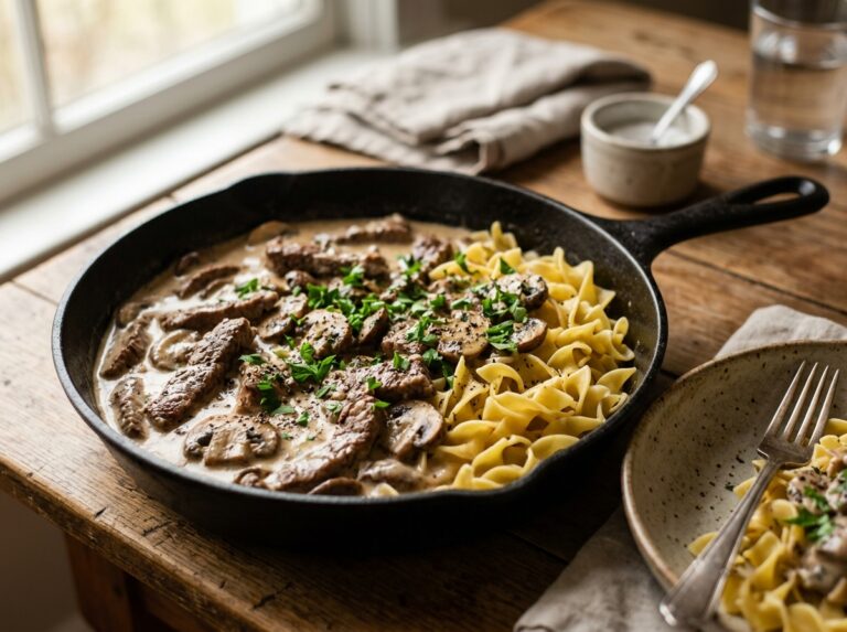 Skillet Beef Stroganoff with Egg Noodles