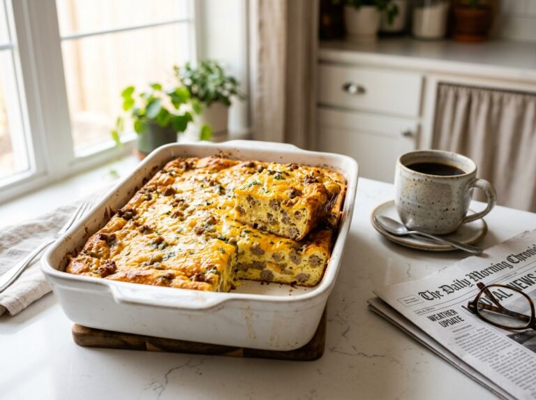 Overnight Sausage and Egg Casserole with Caramelized Onions