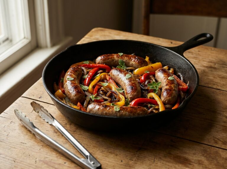 Skillet Sausage with Caramelized Peppers and Onions
